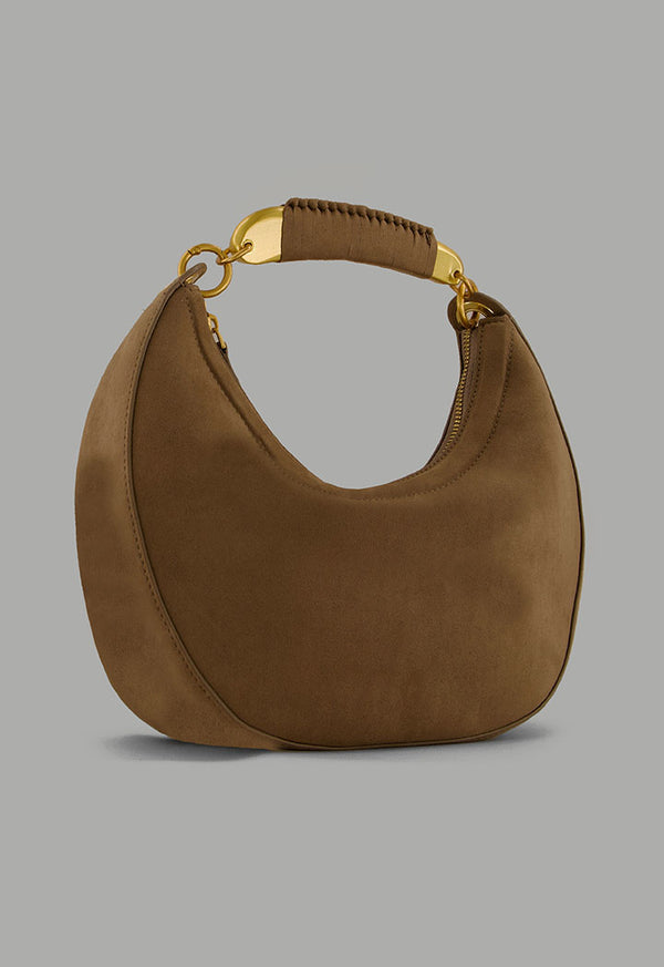Choice Metallic Detailed Suede Handbag Beige