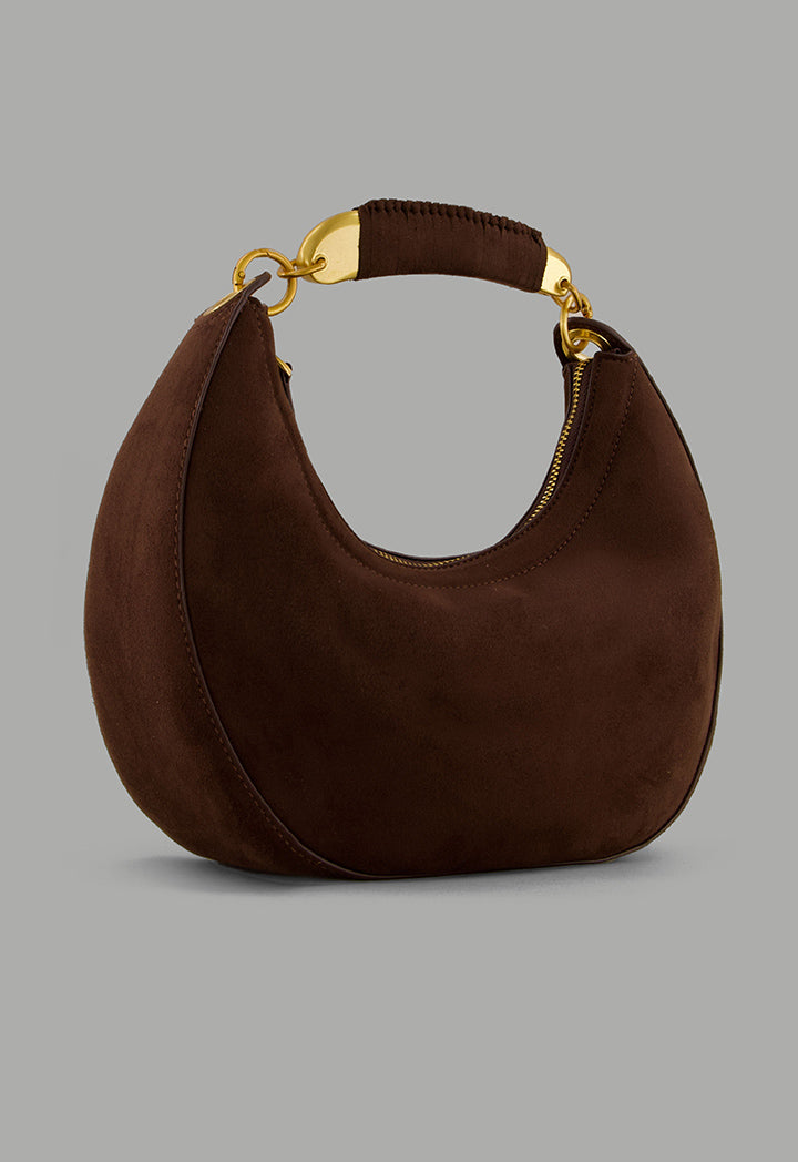 Choice Metallic Detailed Suede Handbag Brown
