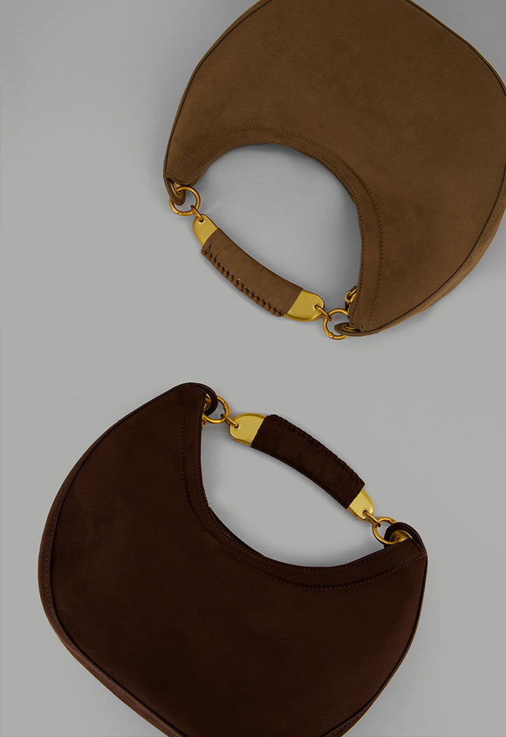 Choice Metallic Detailed Suede Handbag Brown