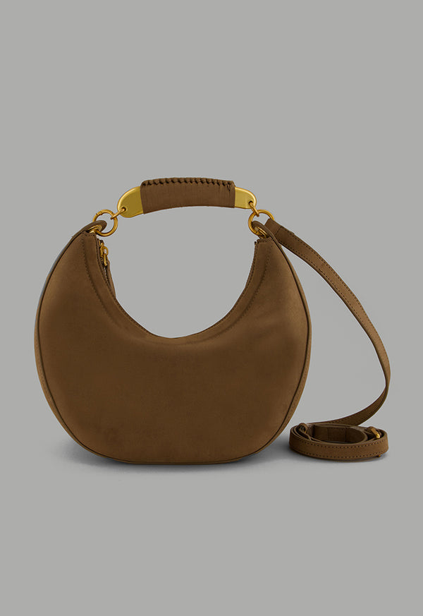 Choice Metallic Detailed Suede Handbag Beige