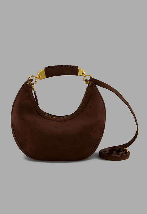 Choice Metallic Detailed Suede Handbag Brown