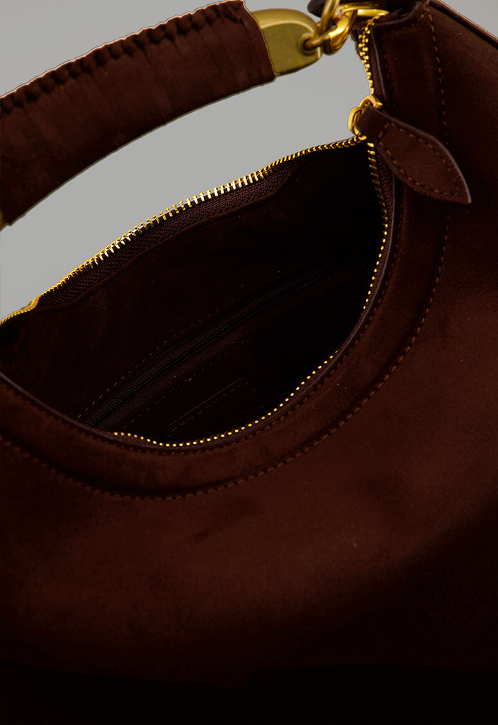 Choice Metallic Detailed Suede Handbag Brown