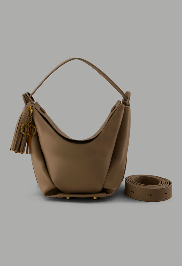 Choice Modern Plain Genuine Leather Handbag Beige