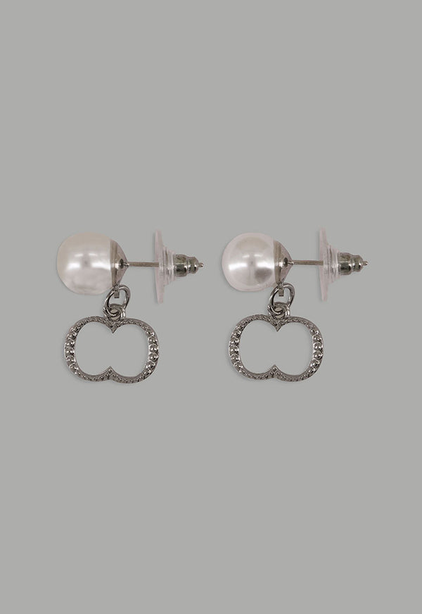 Choice Faux Pearls Monogram Earrings Off White