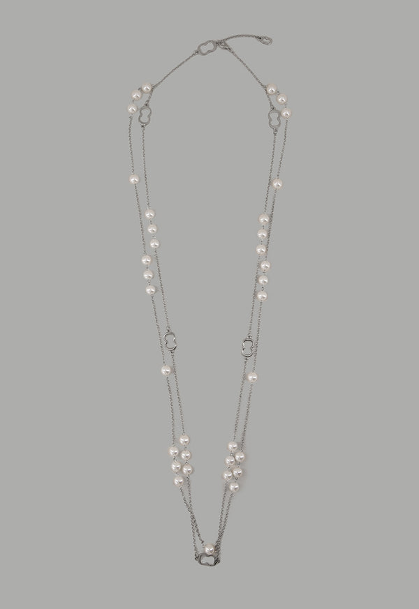 Choice Monogram Faux Pearls Necklace Silver