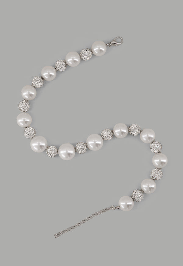 Choice Round Crystal Faux Pearls Necklace Off White
