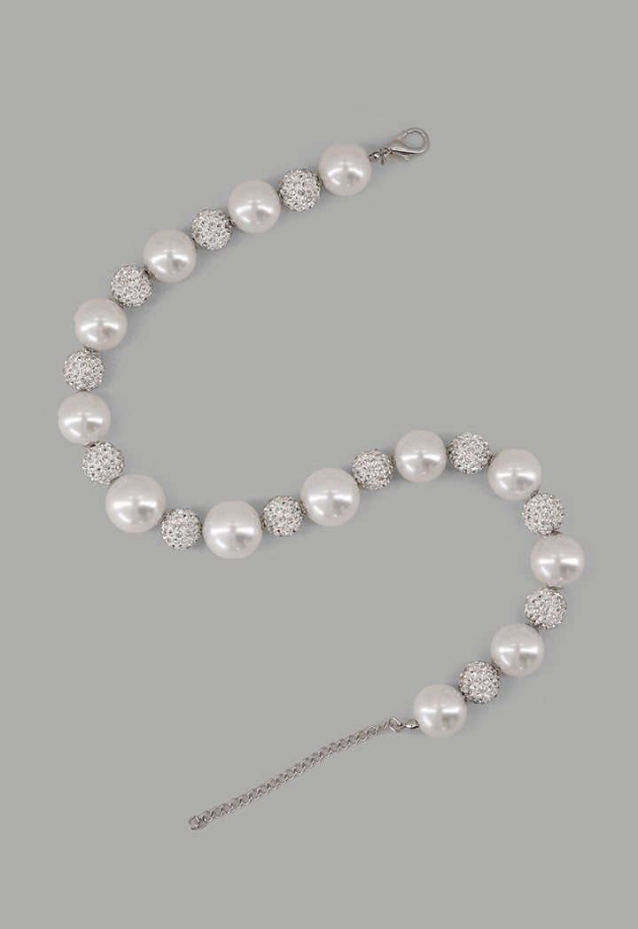Choice Round Crystal Faux Pearls Necklace Off White