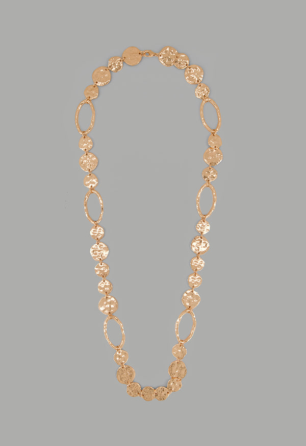 Choice Long Hammered Necklace Gold