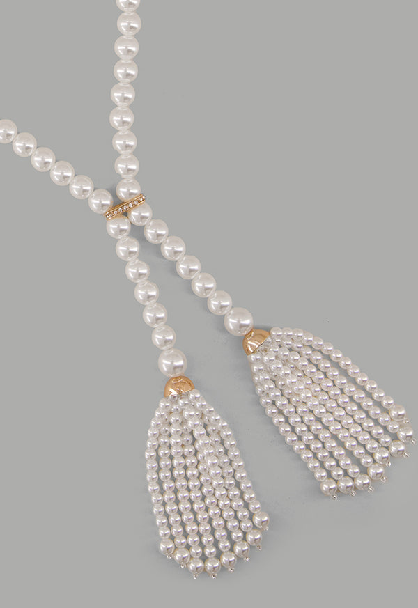 Choice Faux Pearls Tassels Necklace Off White