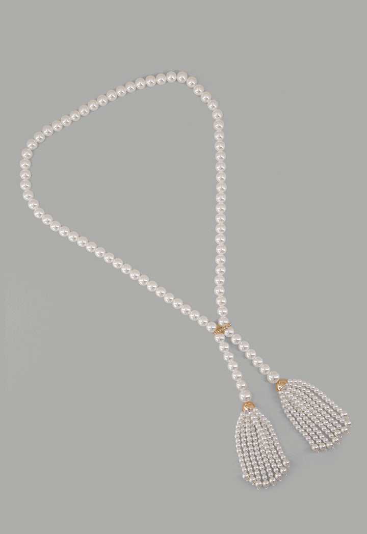 Choice Faux Pearls Tassels Necklace Off White