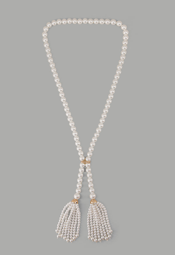 Choice Faux Pearls Tassels Necklace Off White