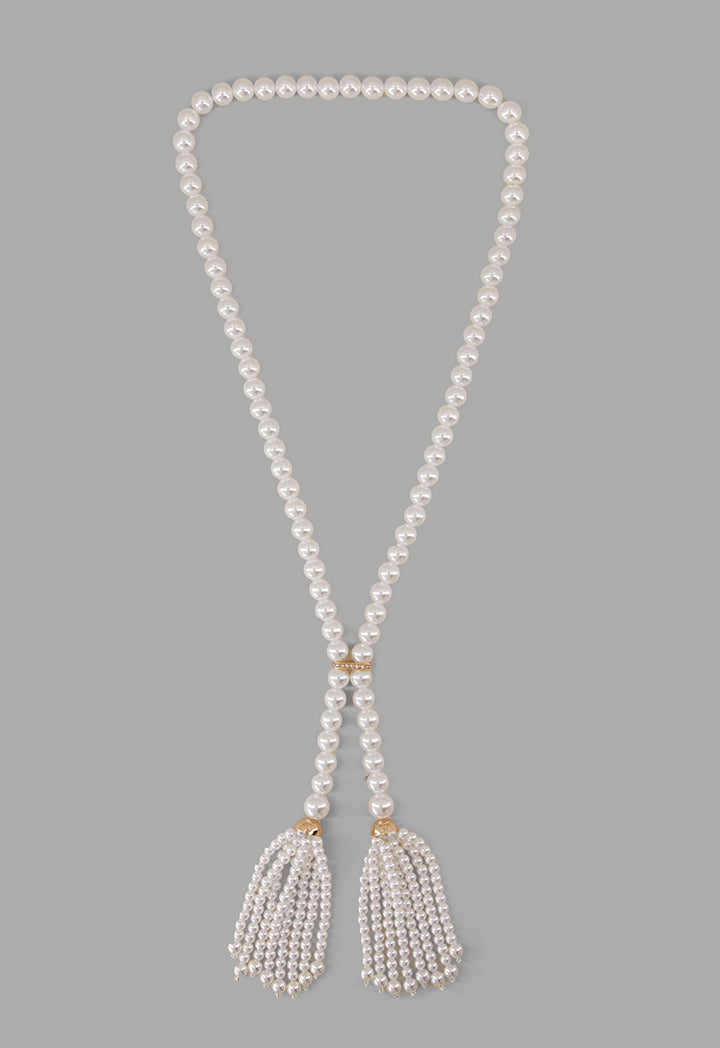 Choice Faux Pearls Tassels Necklace Off White