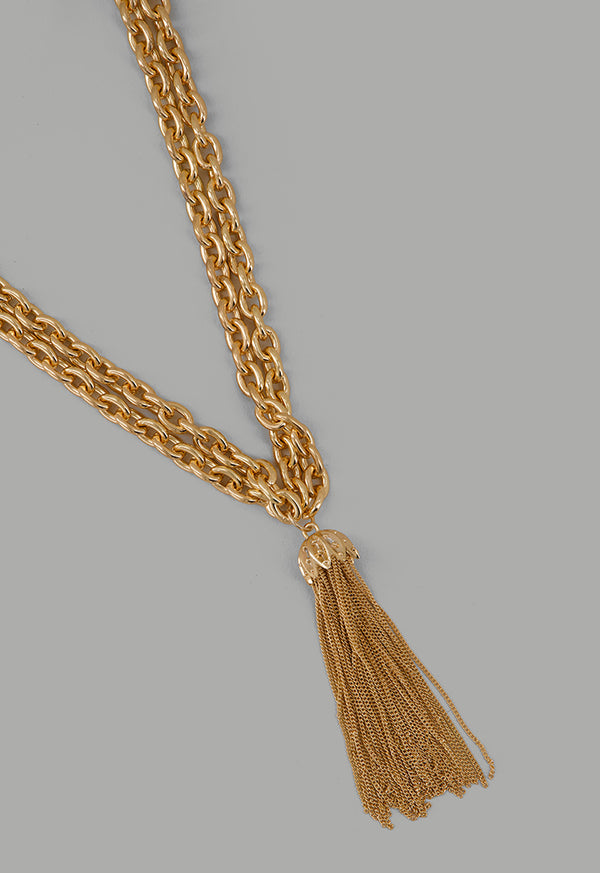 Choice Double Chain Tassel Necklace Gold
