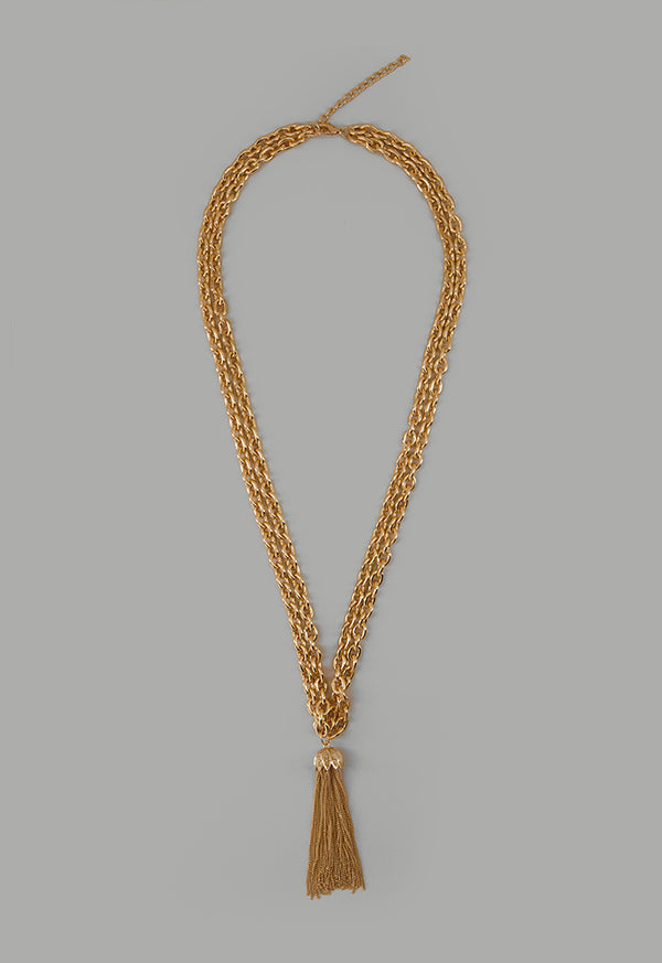 Choice Double Chain Tassel Necklace Gold