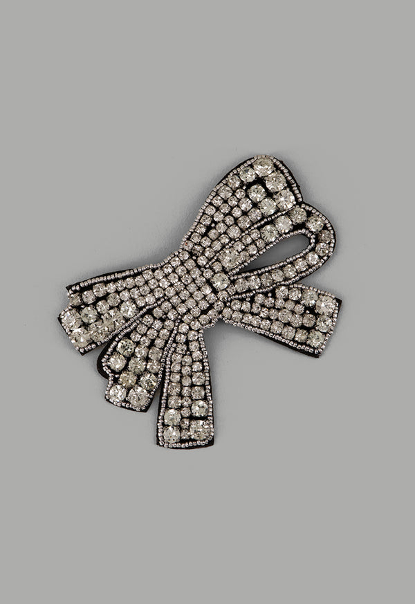Choice Crystal Embellished Bow Brooch Silver