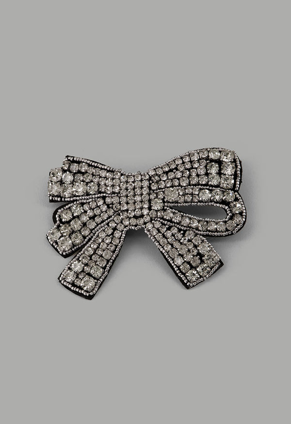 Choice Crystal Embellished Bow Brooch Silver
