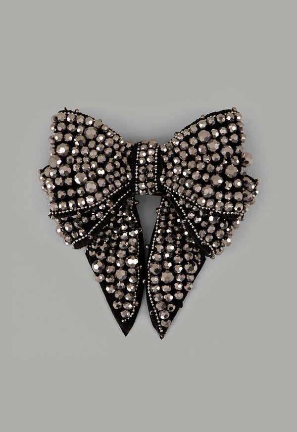 Choice Crystal Encrusted Bow Brooch Black