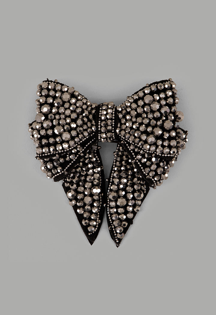 Choice Crystal Encrusted Bow Brooch Black