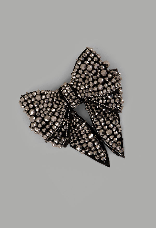 Choice Crystal Encrusted Bow Brooch Black