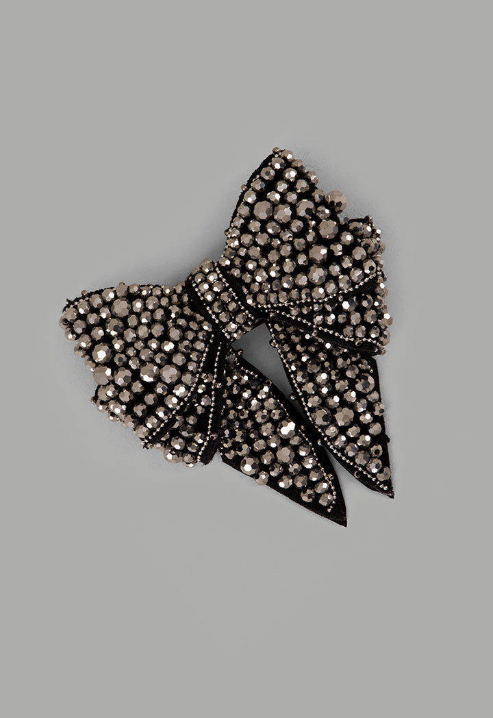 Choice Crystal Encrusted Bow Brooch Black