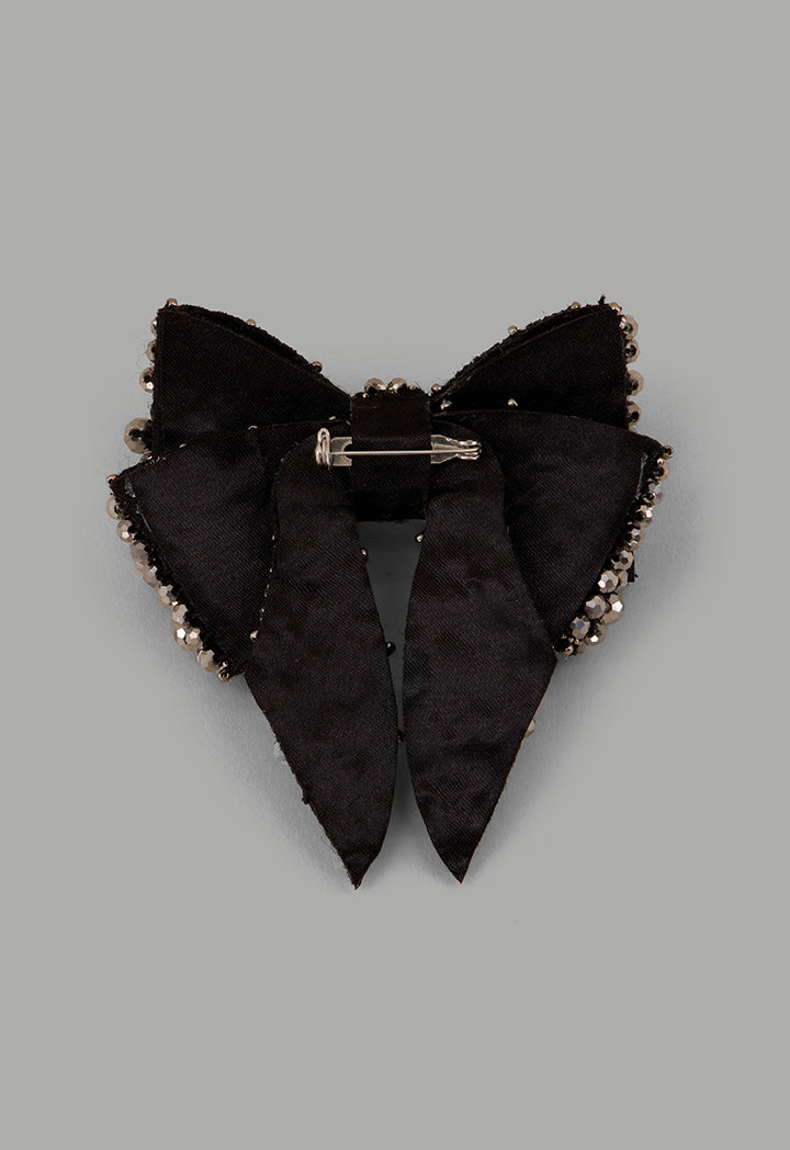 Choice Crystal Encrusted Bow Brooch Black