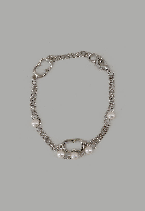 Choice Monogram Faux Pearls Bracelet Silver