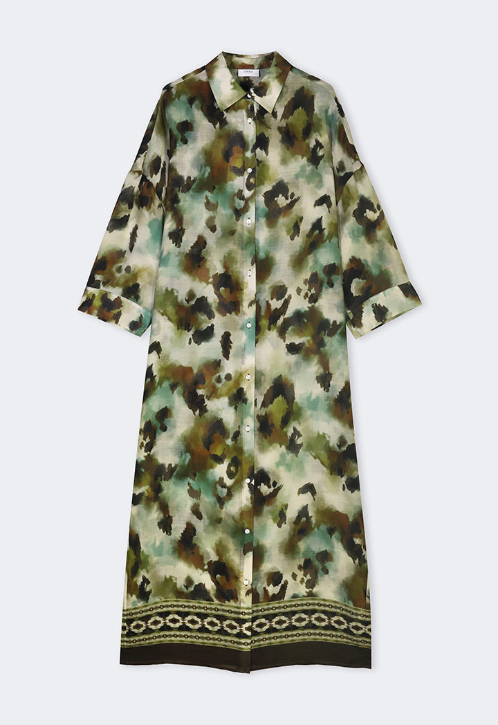 Choice Drop Shoulder Printed Shirt Dress Multi Color