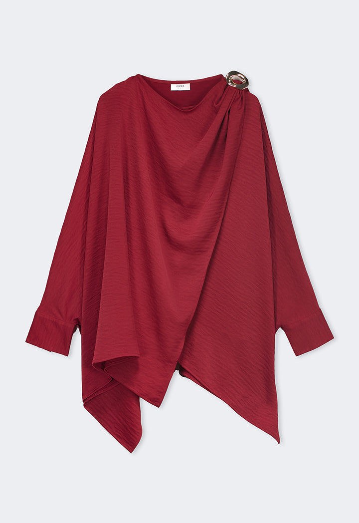 Choice Basic High-Low Attachable Scarf Blouse Burgundy