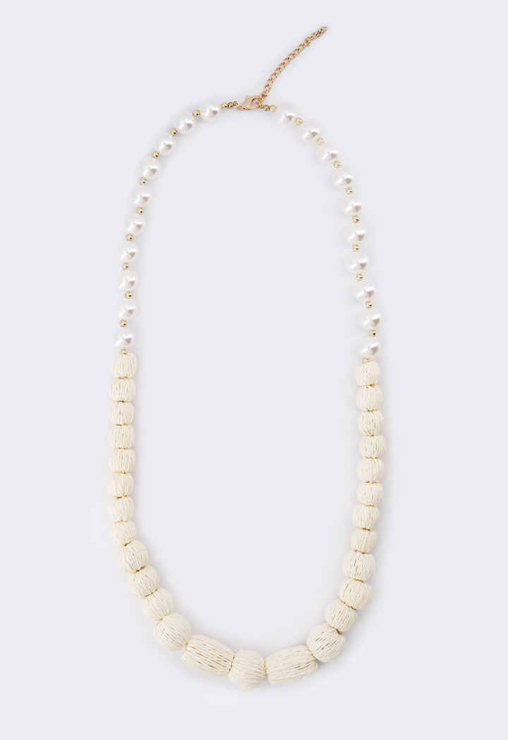 Choice Faux Pearl Thread Wrapped Necklace Off White