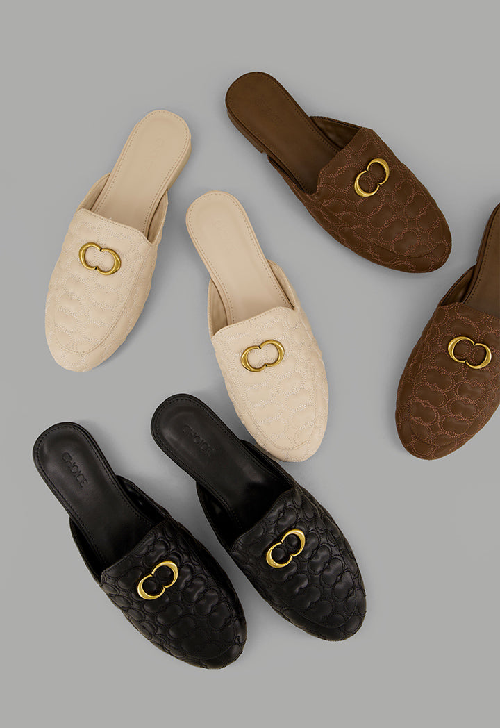 Choice Quilted Embellished Mules Brown