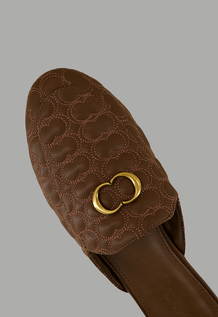 Choice Quilted Embellished Mules Brown