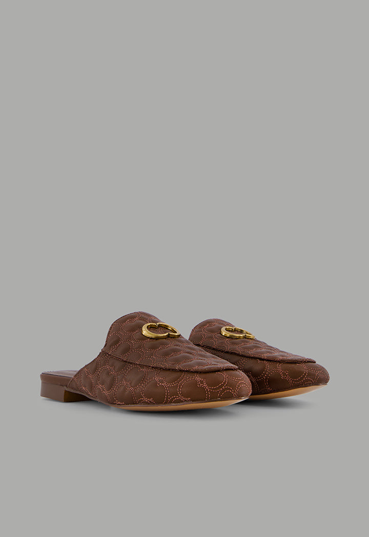 Choice Quilted Embellished Mules Brown