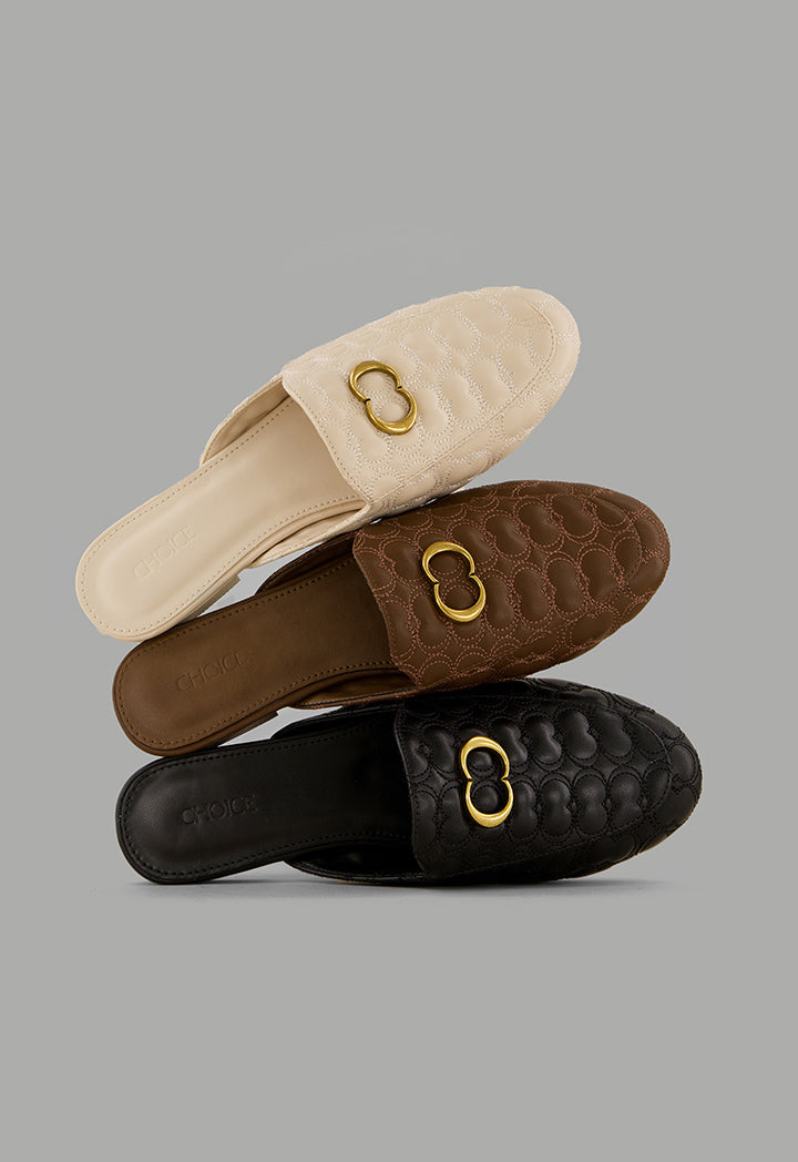 Choice Quilted Embellished Mules Nude