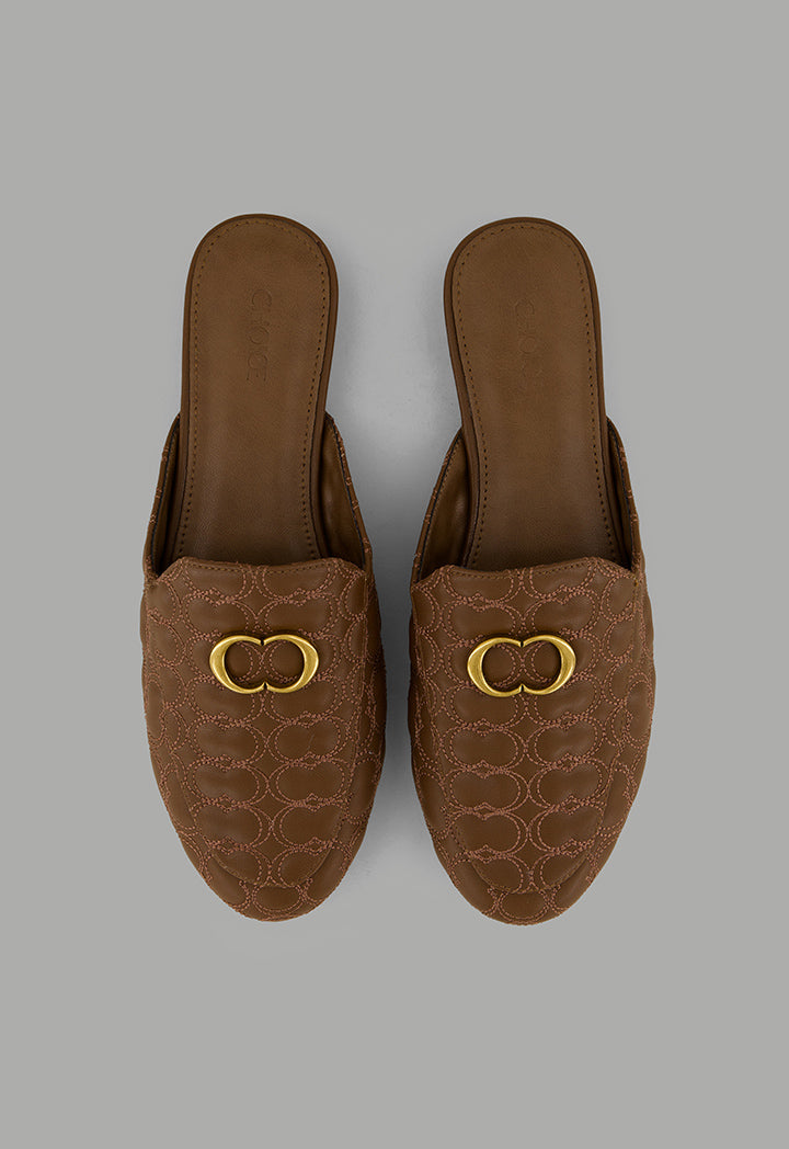 Choice Quilted Embellished Mules Brown