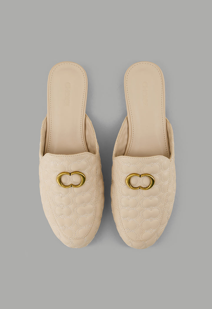 Choice Quilted Embellished Mules Nude