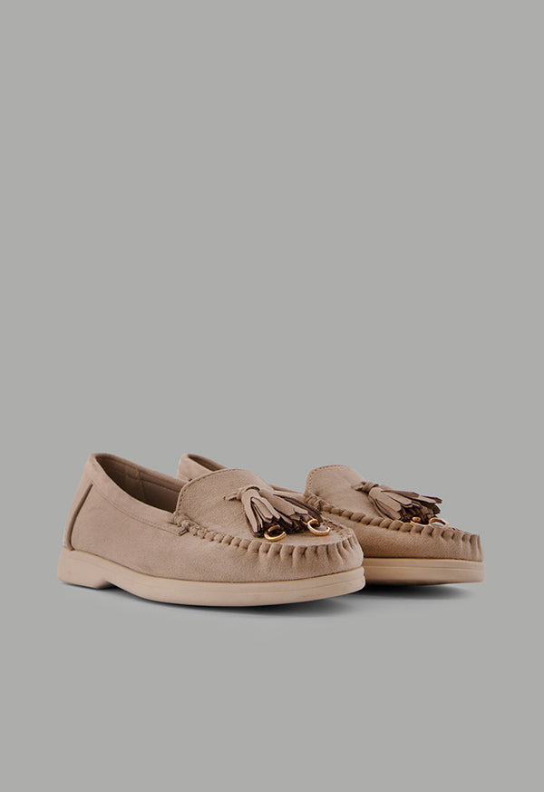 Choice Tassel Suede Loafers Beige