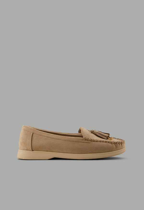 Choice Tassel Suede Loafers Beige