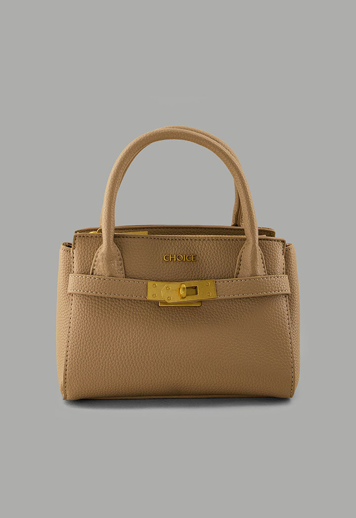 Choice Iconic Metallic Turn Lock Handbag Beige