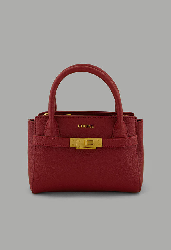 Choice Iconic Metallic Turn Lock Handbag Maroon