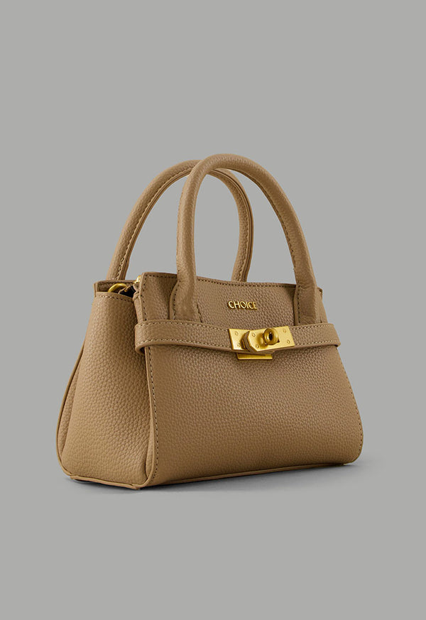 Choice Iconic Metallic Turn Lock Handbag Beige