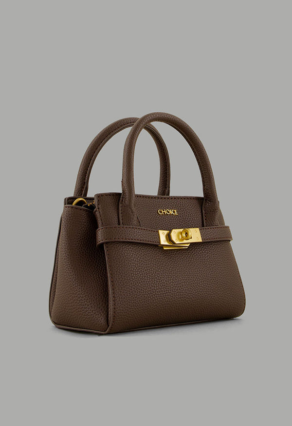 Choice Iconic Metallic Turn Lock Handbag Dark Brown