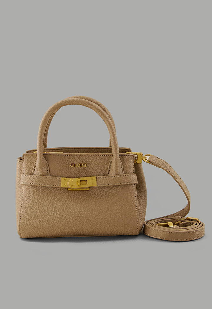 Choice Iconic Metallic Turn Lock Handbag Beige