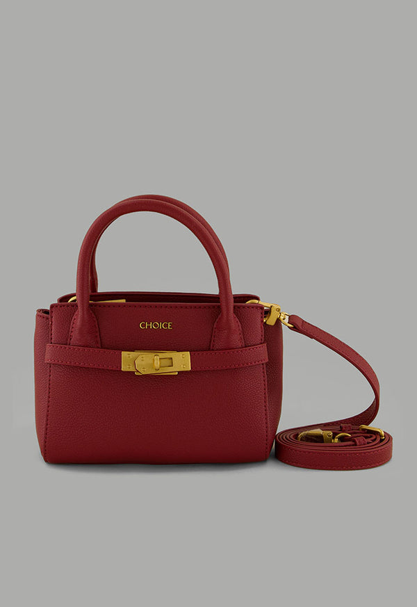 Choice Iconic Metallic Turn Lock Handbag Maroon