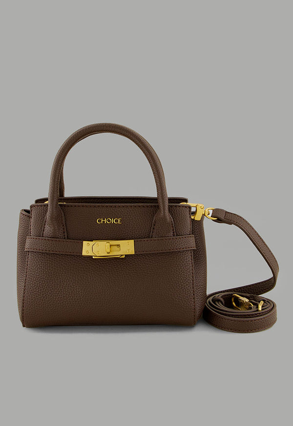 Choice Iconic Metallic Turn Lock Handbag Dark Brown