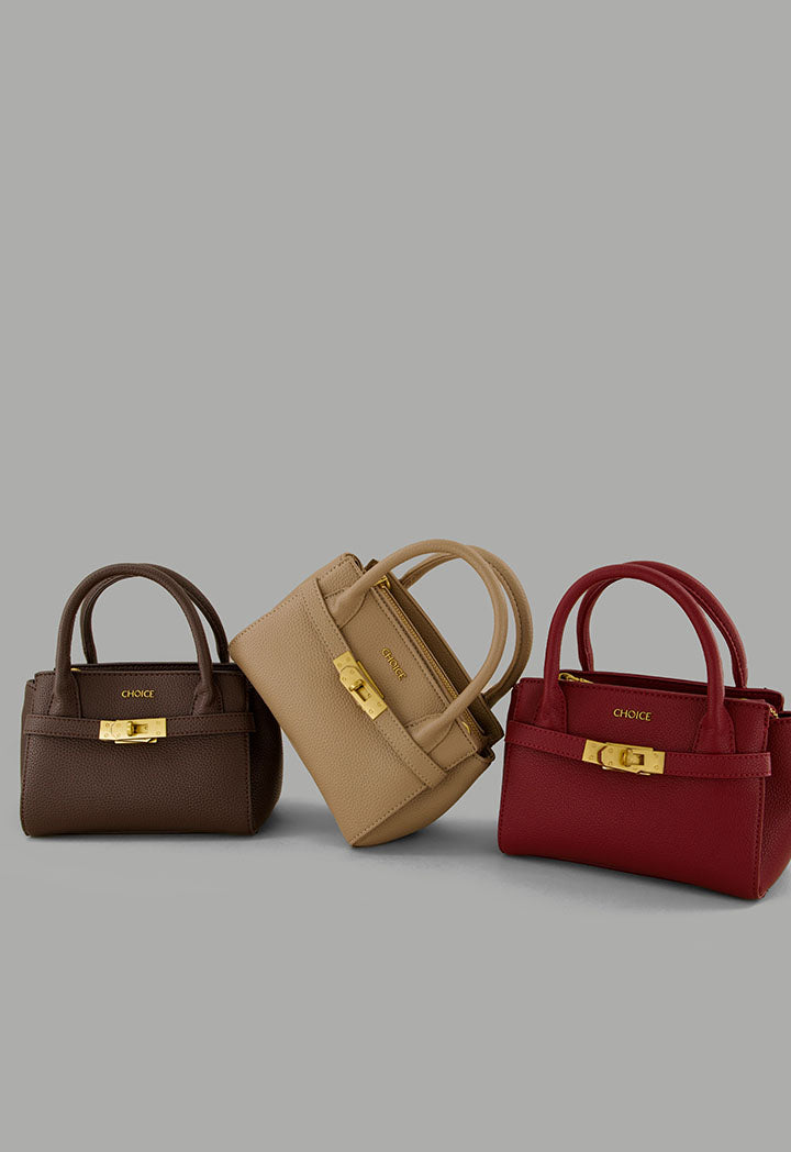 Choice Iconic Metallic Turn Lock Handbag Beige