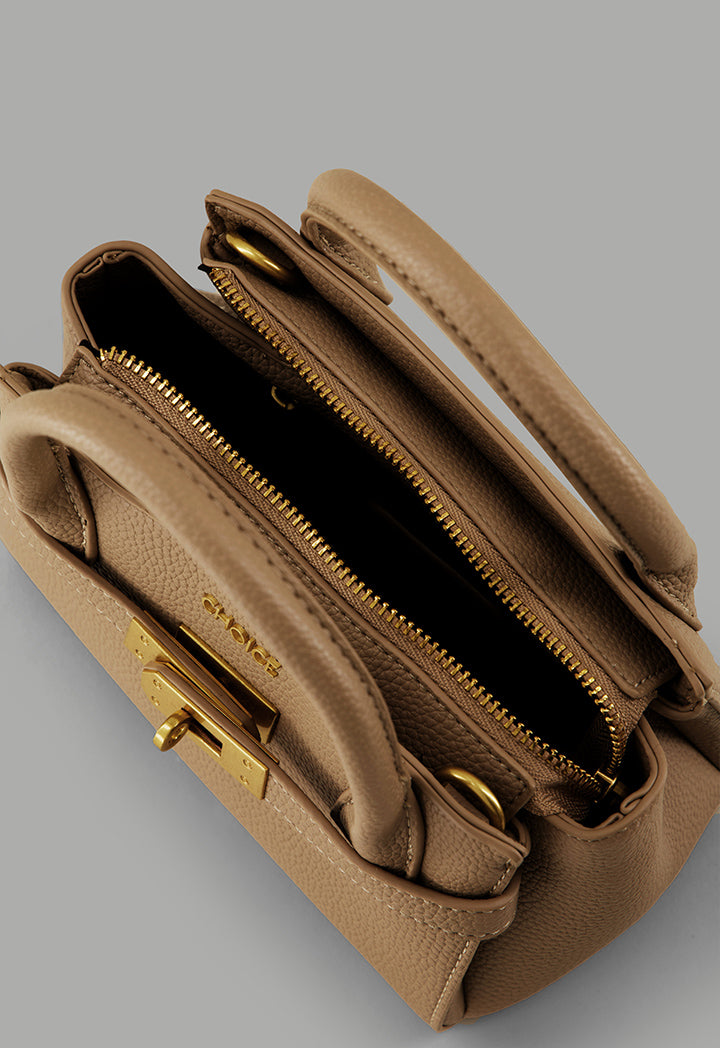 Choice Iconic Metallic Turn Lock Handbag Beige
