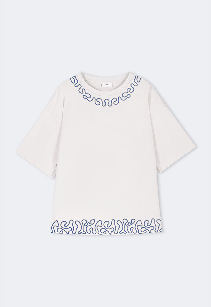 Choice Embroidered Contrast T-Shirt Off White