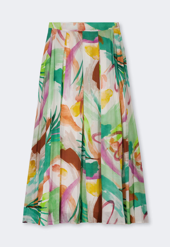 Choice Pleated Printed Maxi Skirt Multi Color