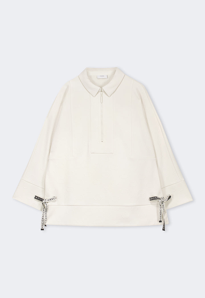 Choice Front Half-Zip Monogram Blouse Sand