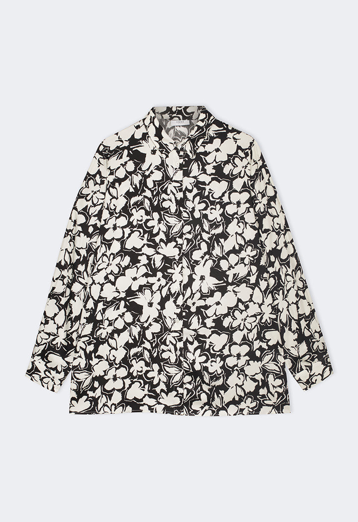 Choice Floral Printed Long Sleeve Shirt  Black